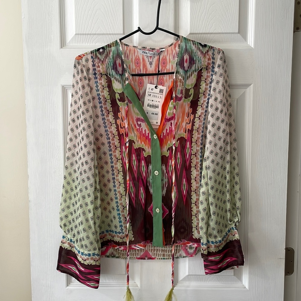 Zara Print Sheer Top— New!
